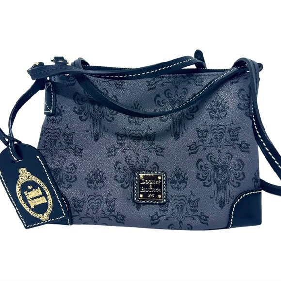 Disney Dooney & Bourke Haunted Mansion Wallpaper Crossbody Bag Gray & Black - Picture 1 of 8